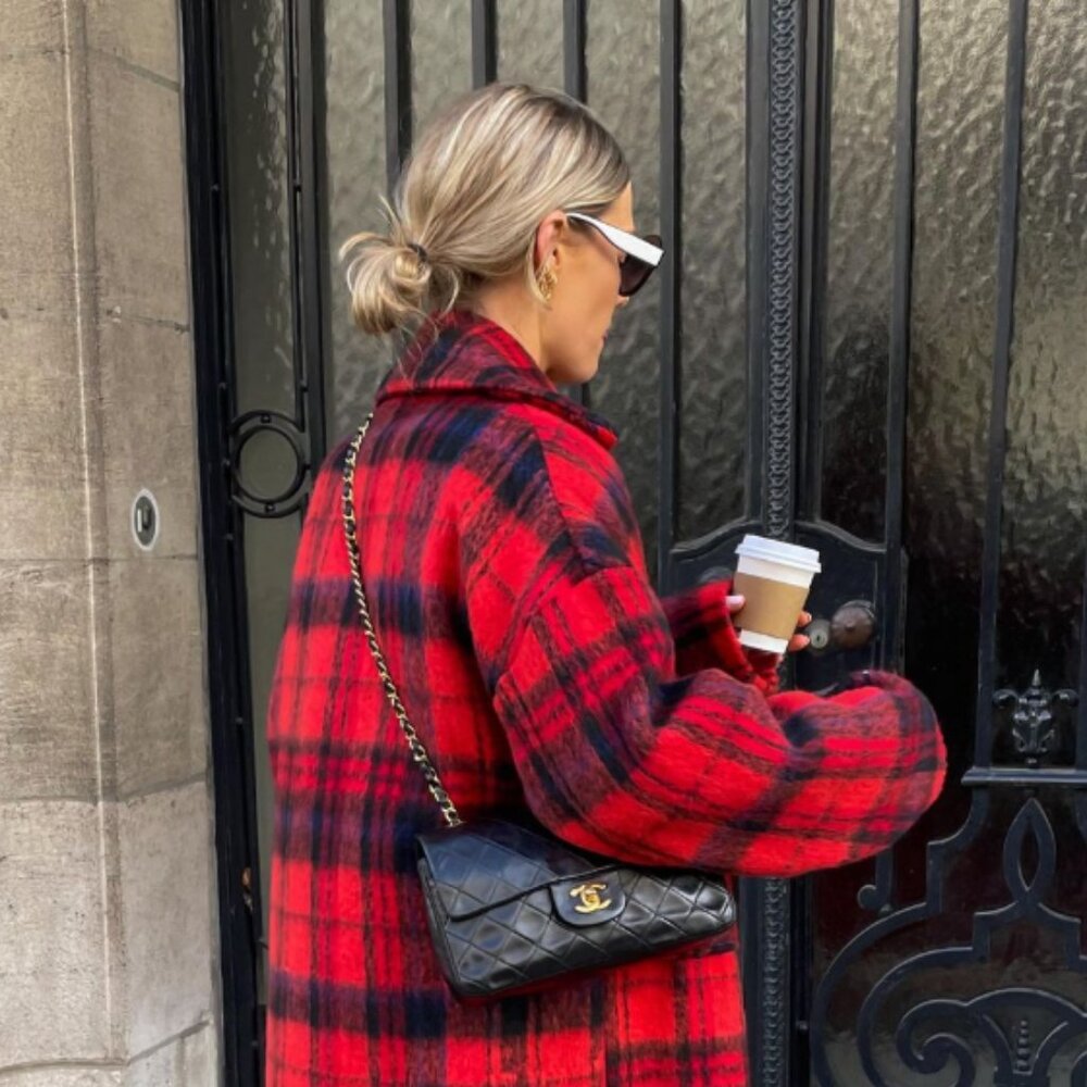 Vintage Half Moon Wool Plaid Jacket Red Tartan Check Oversized Size 7 Japan Made